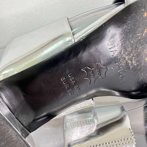 Via Spiga Galene Silver Double Strap Block Heel Slide Sandals - Picture 7 of 7